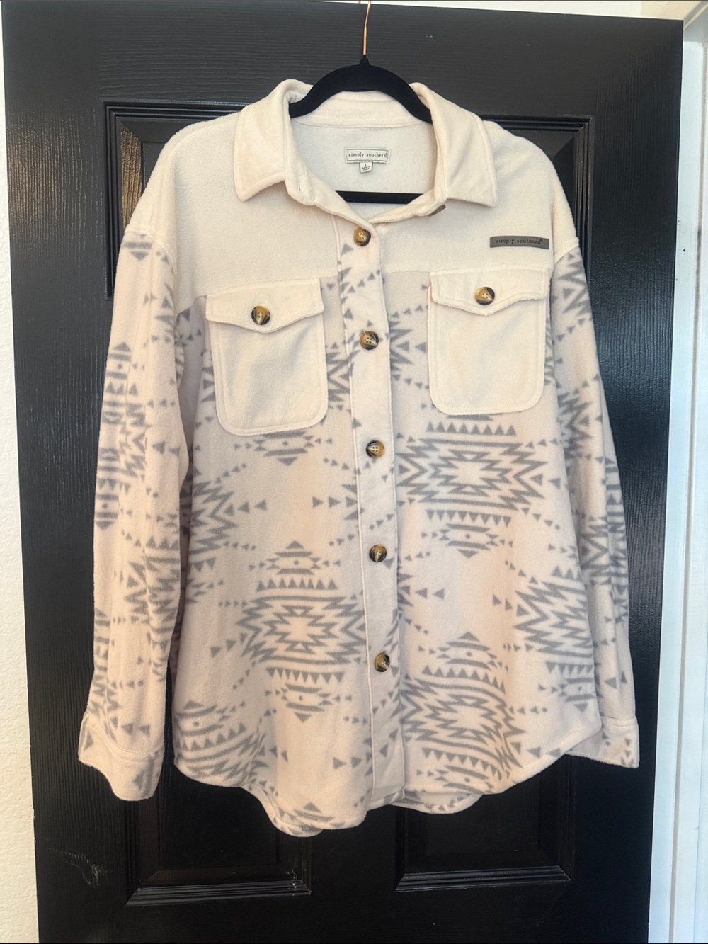 Simply Southern Cream & Gray Aztec Button-Up Utility Jacket